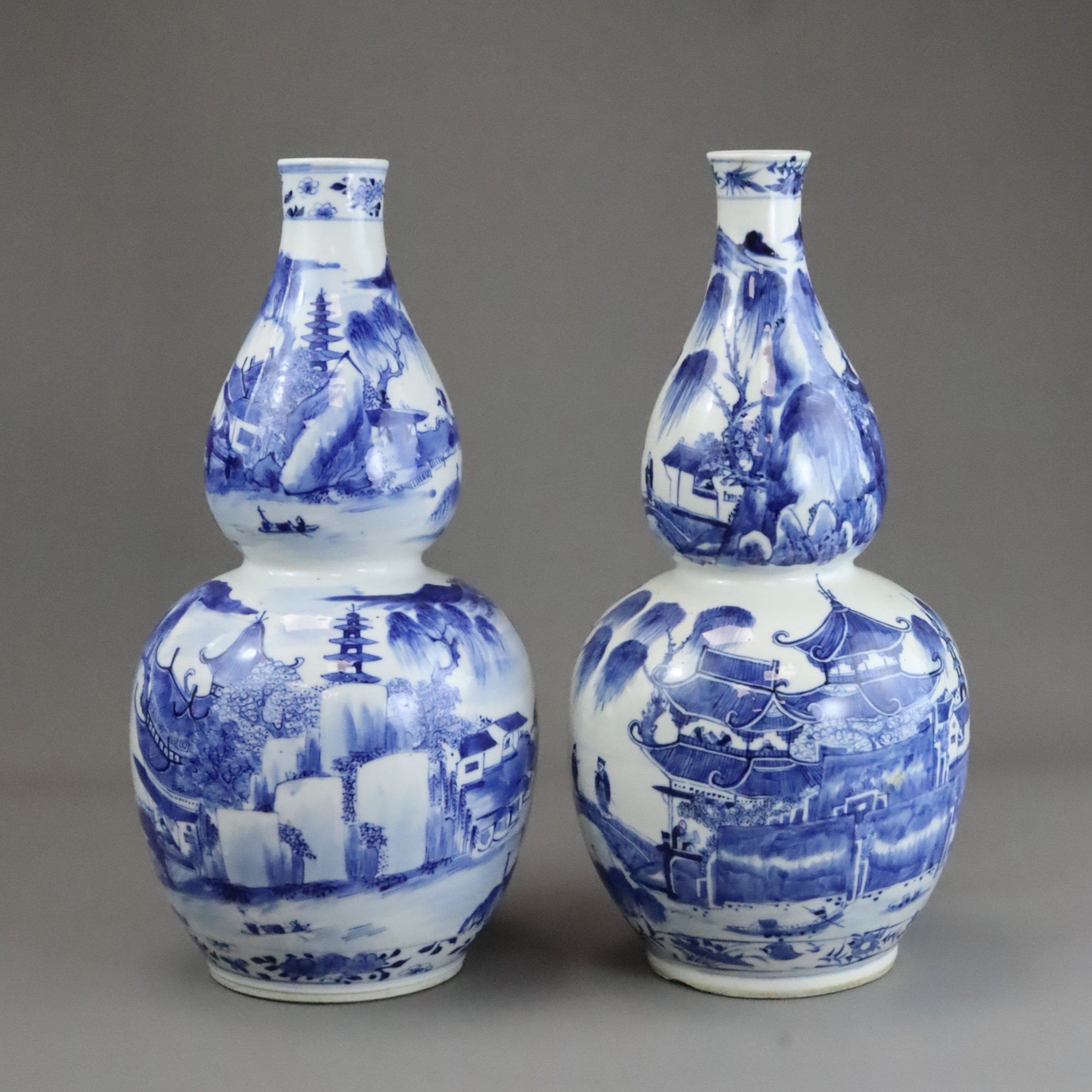 A Pair of Blue and White Double Gourd Vases, 19th century, - Image 3 of 12