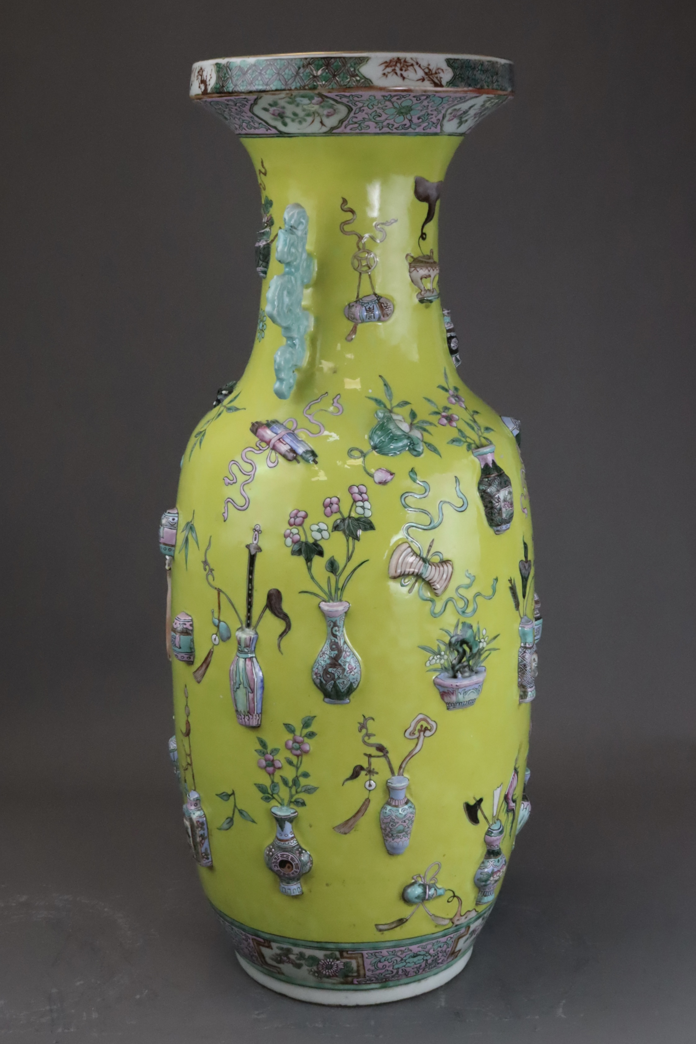 A Large Yellow Ground Moulded Vase, 19th century, - Image 6 of 14