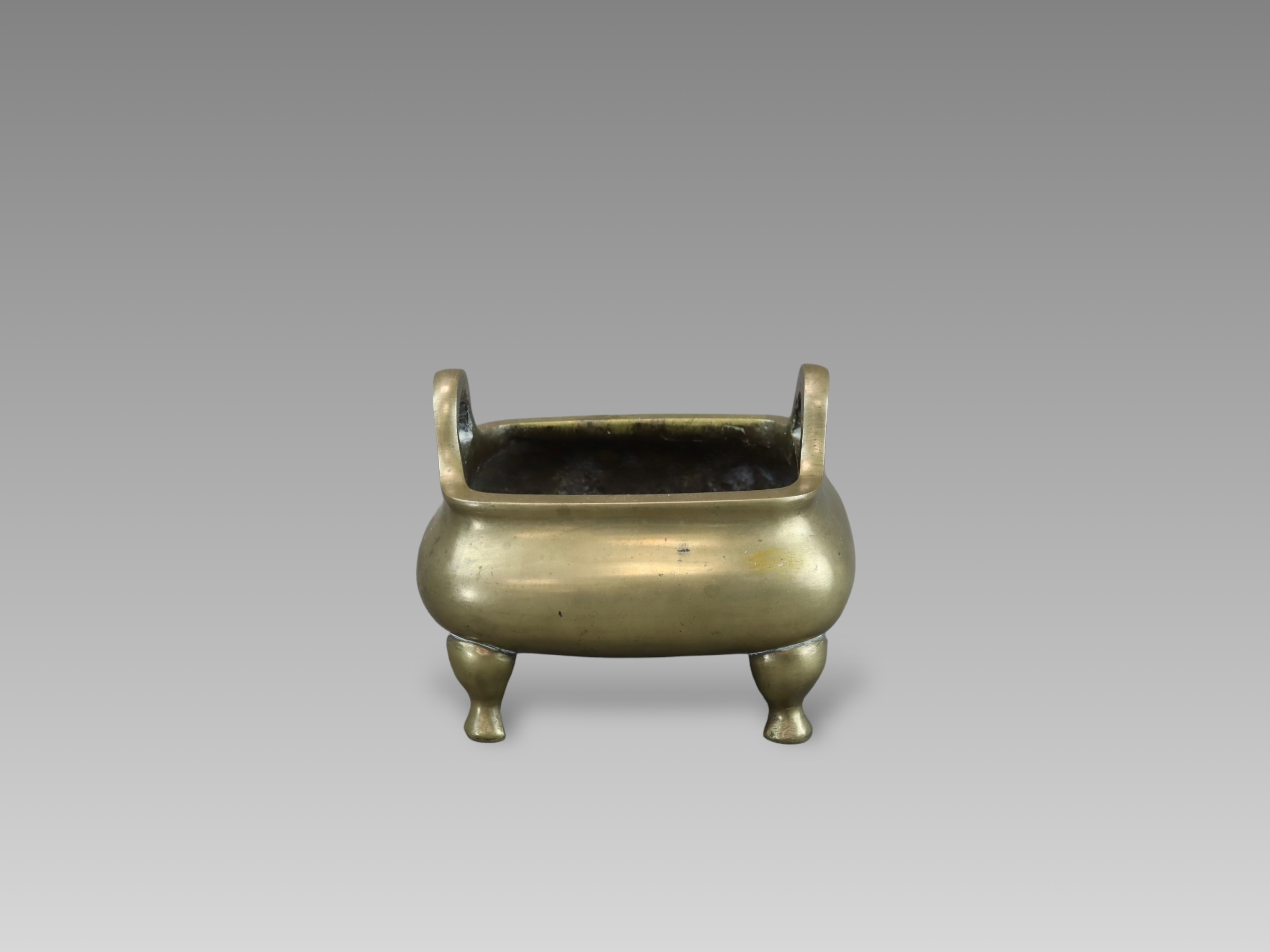 A four legged Bronze Censer, fang ding, seal mark, Qing dynasty