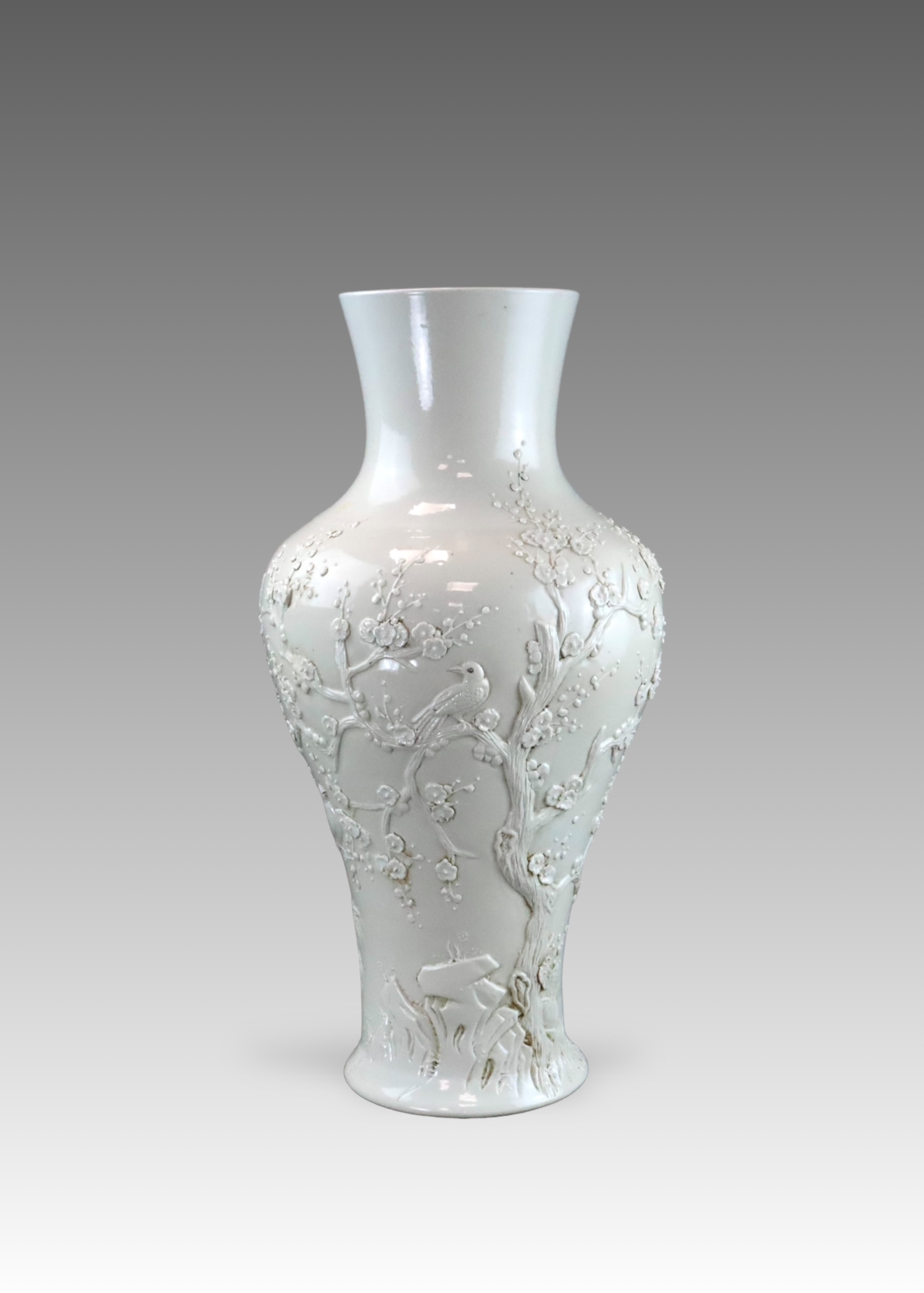 A Large White glazed Wang Bingrong type Bird and Flower Vase, late Qing dynasty,