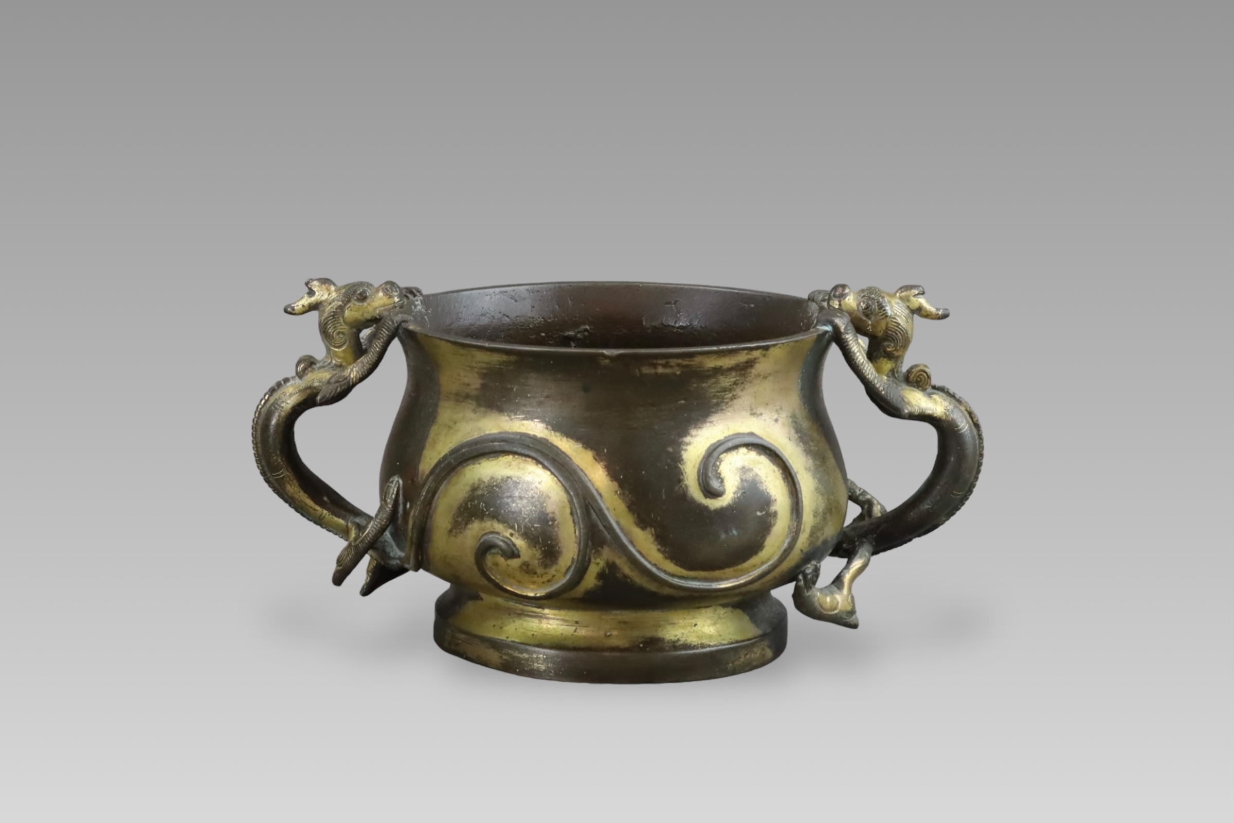 A Gilt Bronze Dragon Handled Censer, gui, Ming dynasty