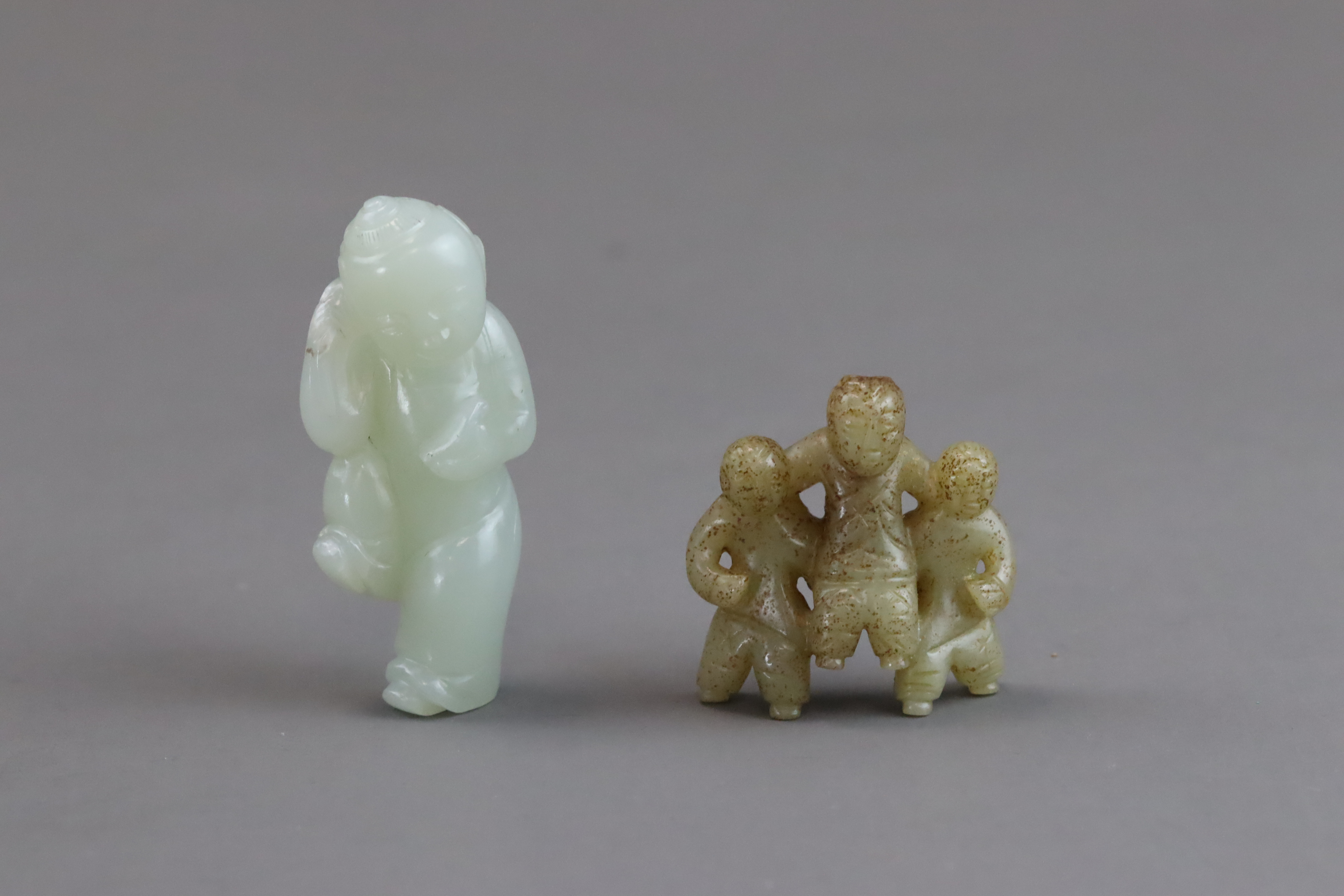 A Pale Celadon Jade Boy, and a Brown Jade Three Boy Group, Qianlong and earlier, - Image 7 of 13