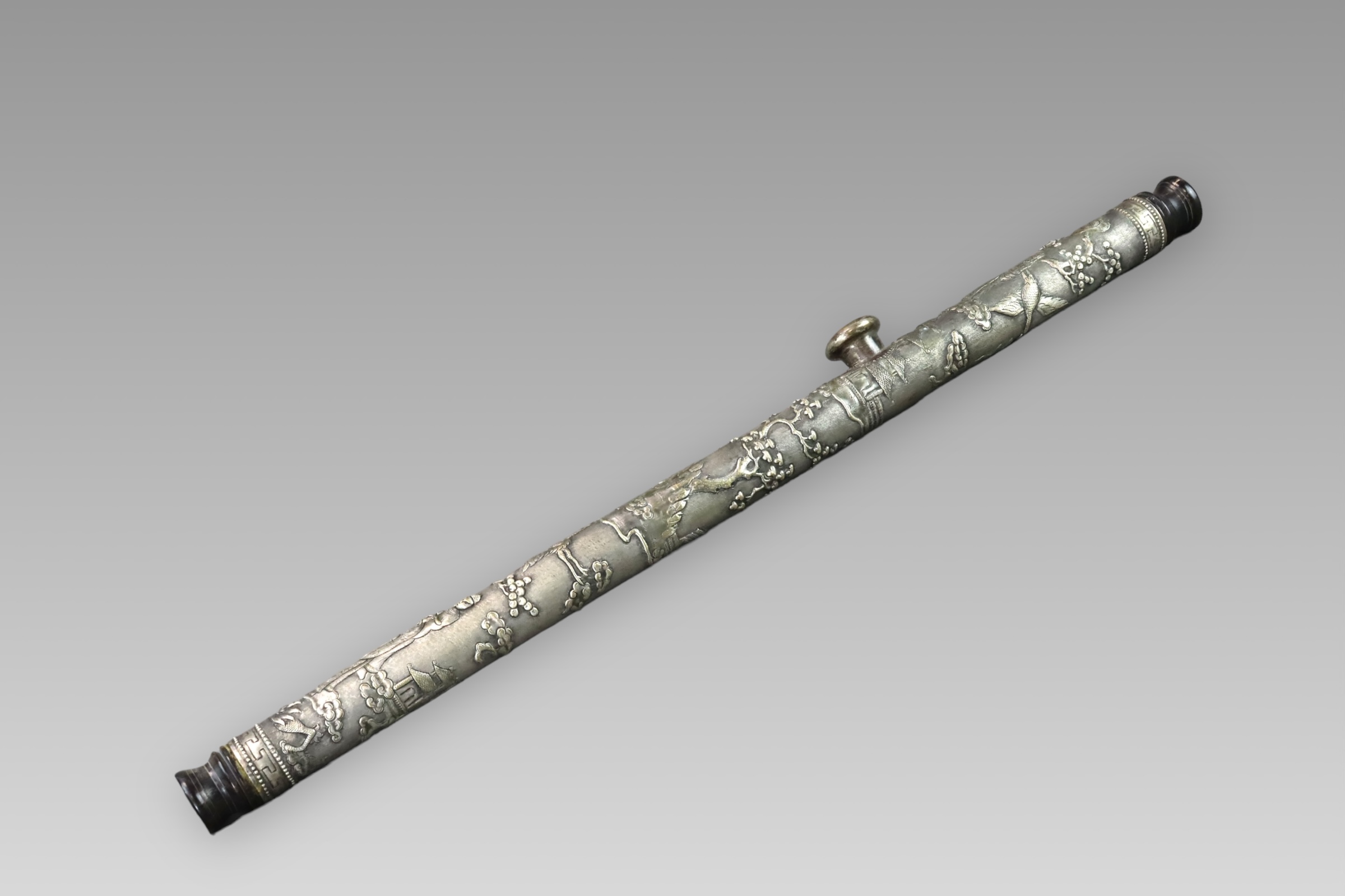 An Unusual Silver Opium Pipe, late Qing dynasty,
