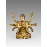 An Eight Armed Gilt lacquered Bodhisattva, 19th century