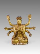 An Eight Armed Gilt lacquered Bodhisattva, 19th century