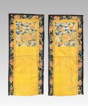 A Pair of Rectangular Embroideries with Vases of Flowers, Qing dynasty,