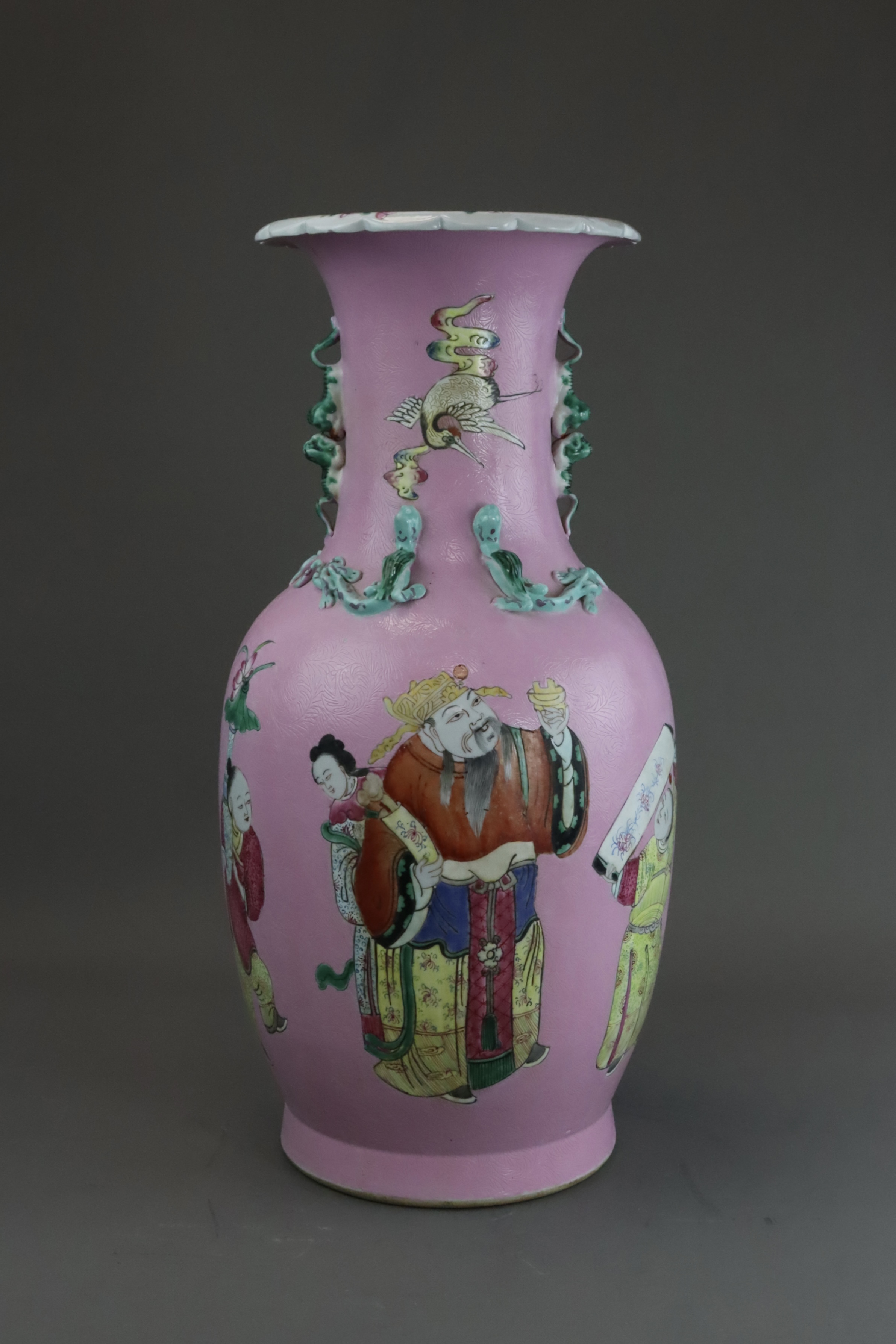 A Good Pair of Pink ground Vases with Immortals, 19th century, - Image 11 of 14