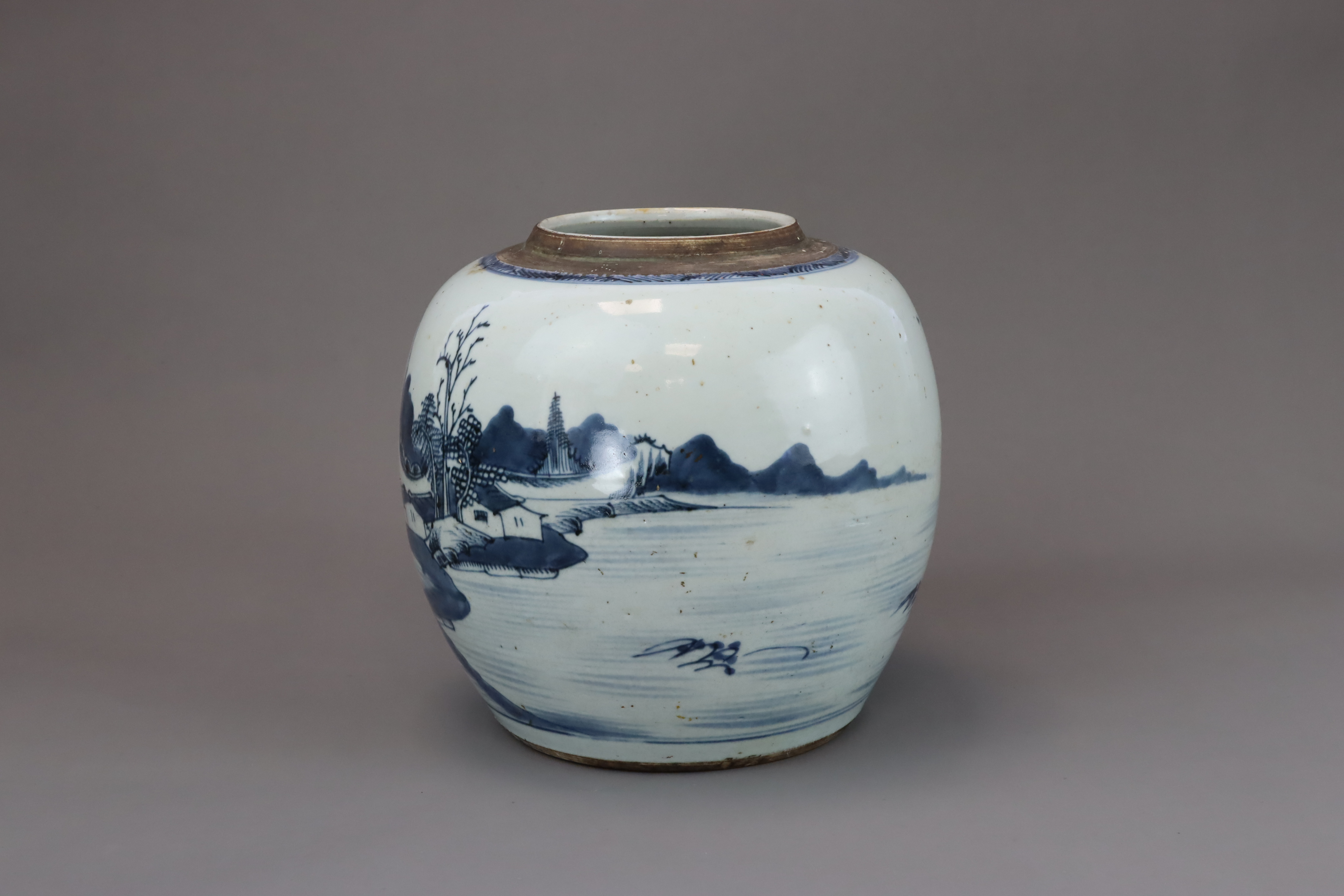 A Blue and White Landscape Ginger Jar, mid Qing, - Image 7 of 8