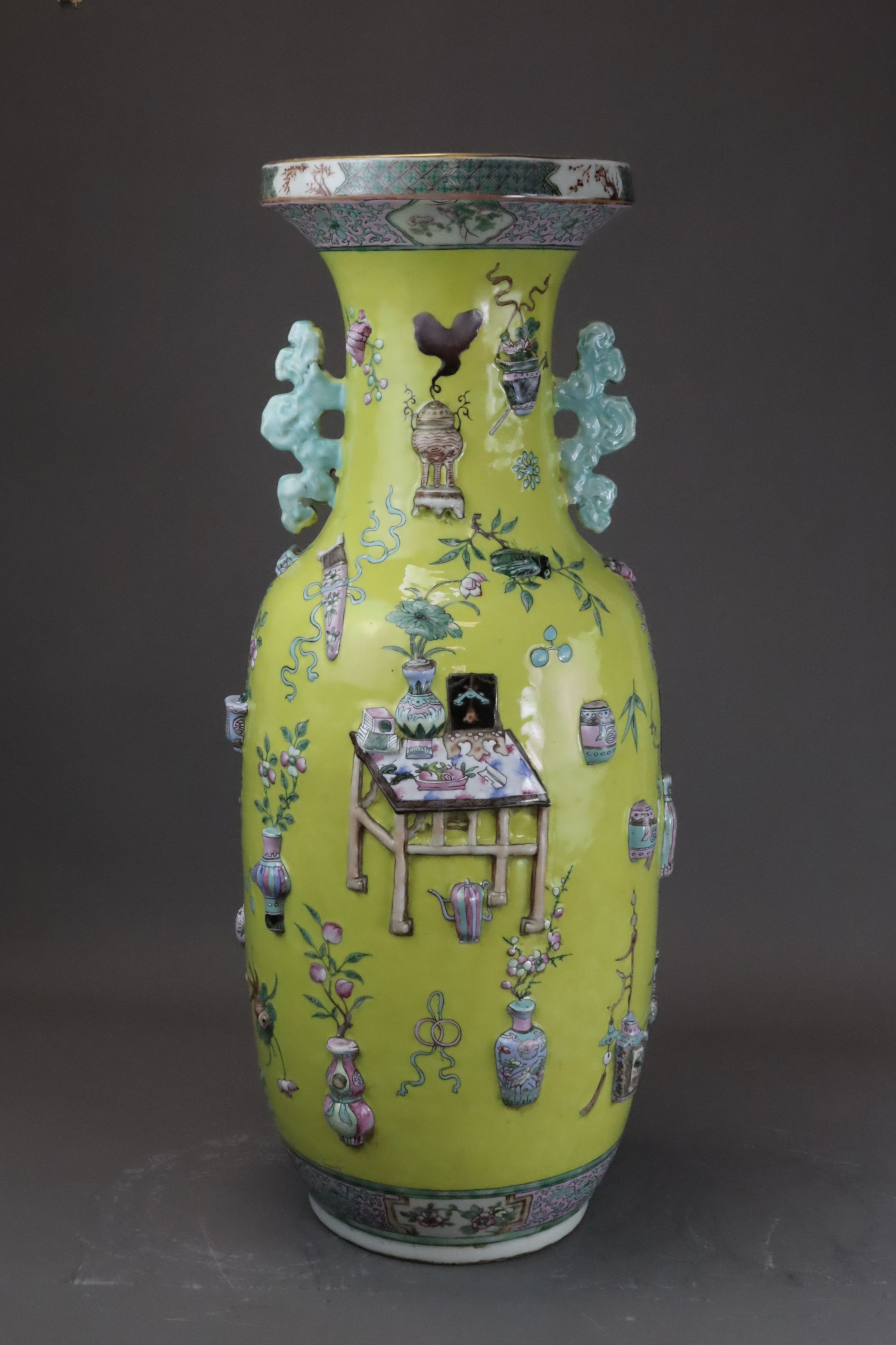 A Large Yellow Ground Moulded Vase, 19th century, - Image 2 of 14