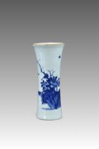 A Blue and White Beaker Vase with Birds and Flowers, Transitional