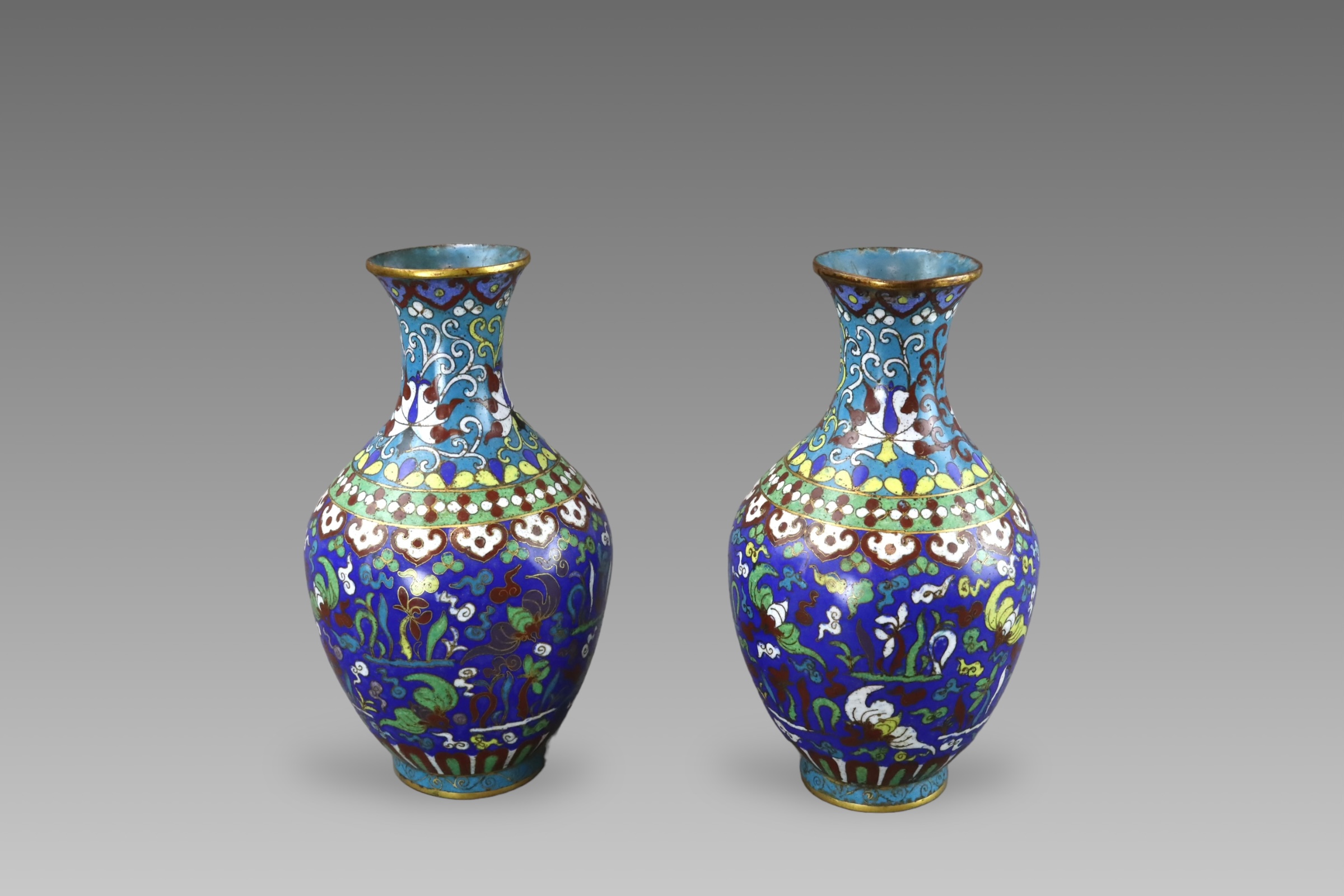A Pair of Cloisonne Bottle Vases, 19th century,