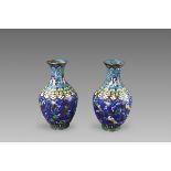 A Pair of Cloisonne Bottle Vases, 19th century,
