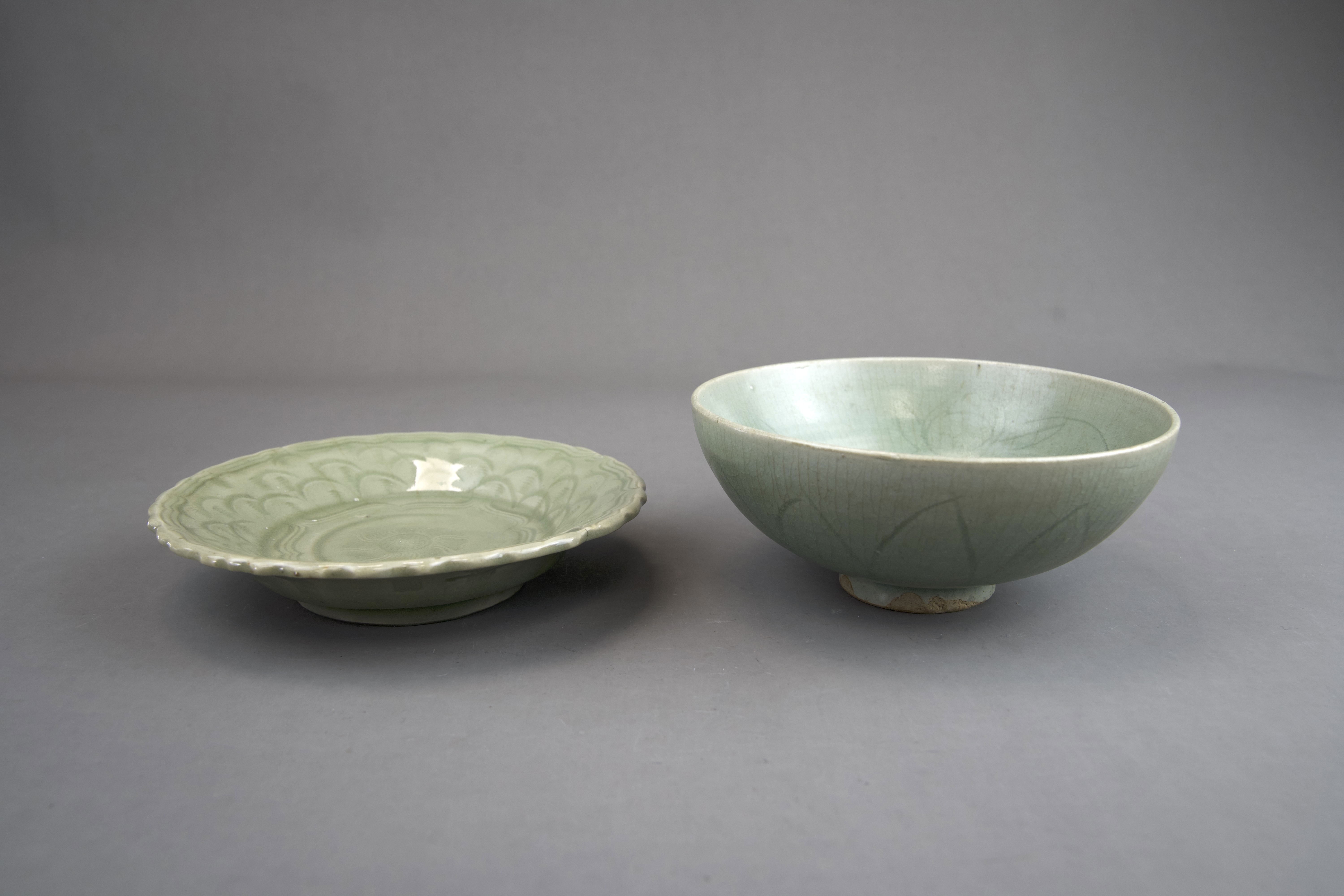 A Carved Celadon Dish and Bowl, Song dynasty and later - Image 3 of 7