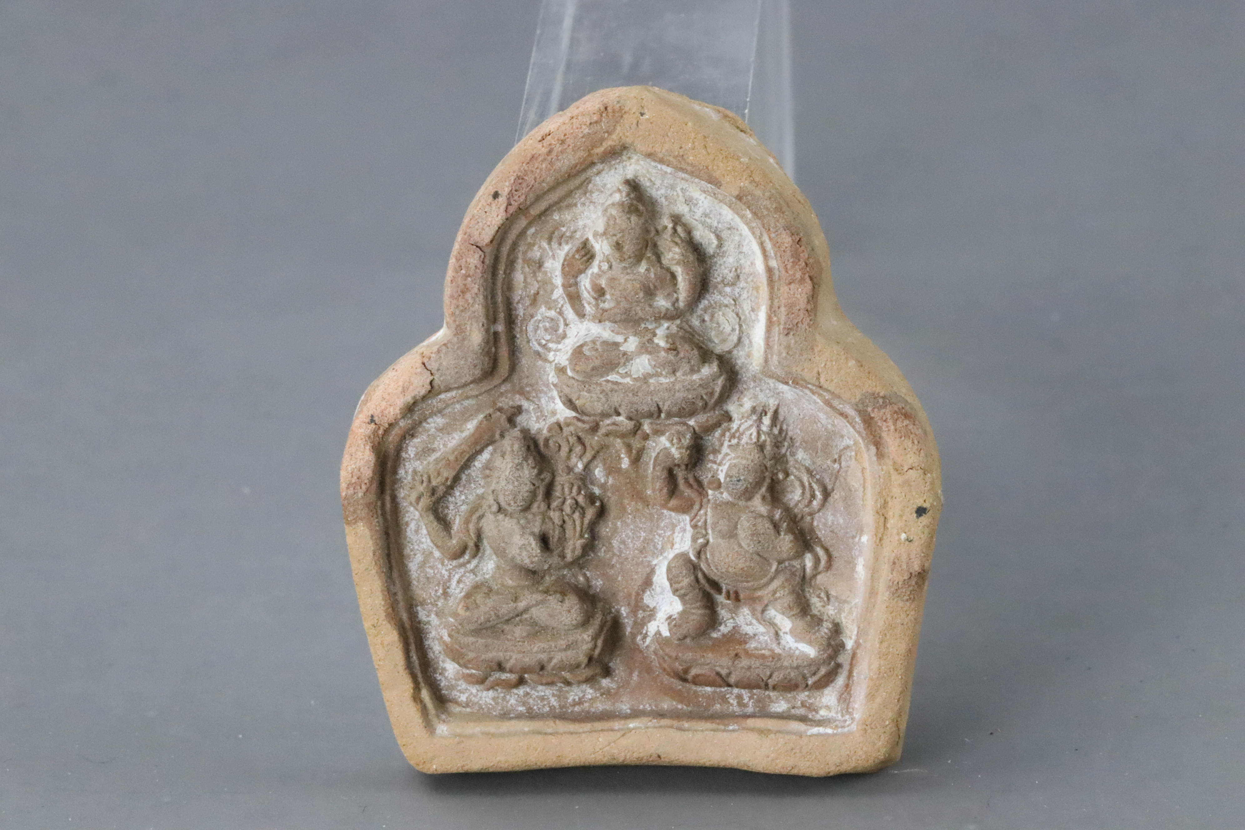 Six moulded Pottery Tsa Tsa, Qing dynasty, A Miniature Bronze seated Bodhisattvas, and a copper Gau, - Image 17 of 18