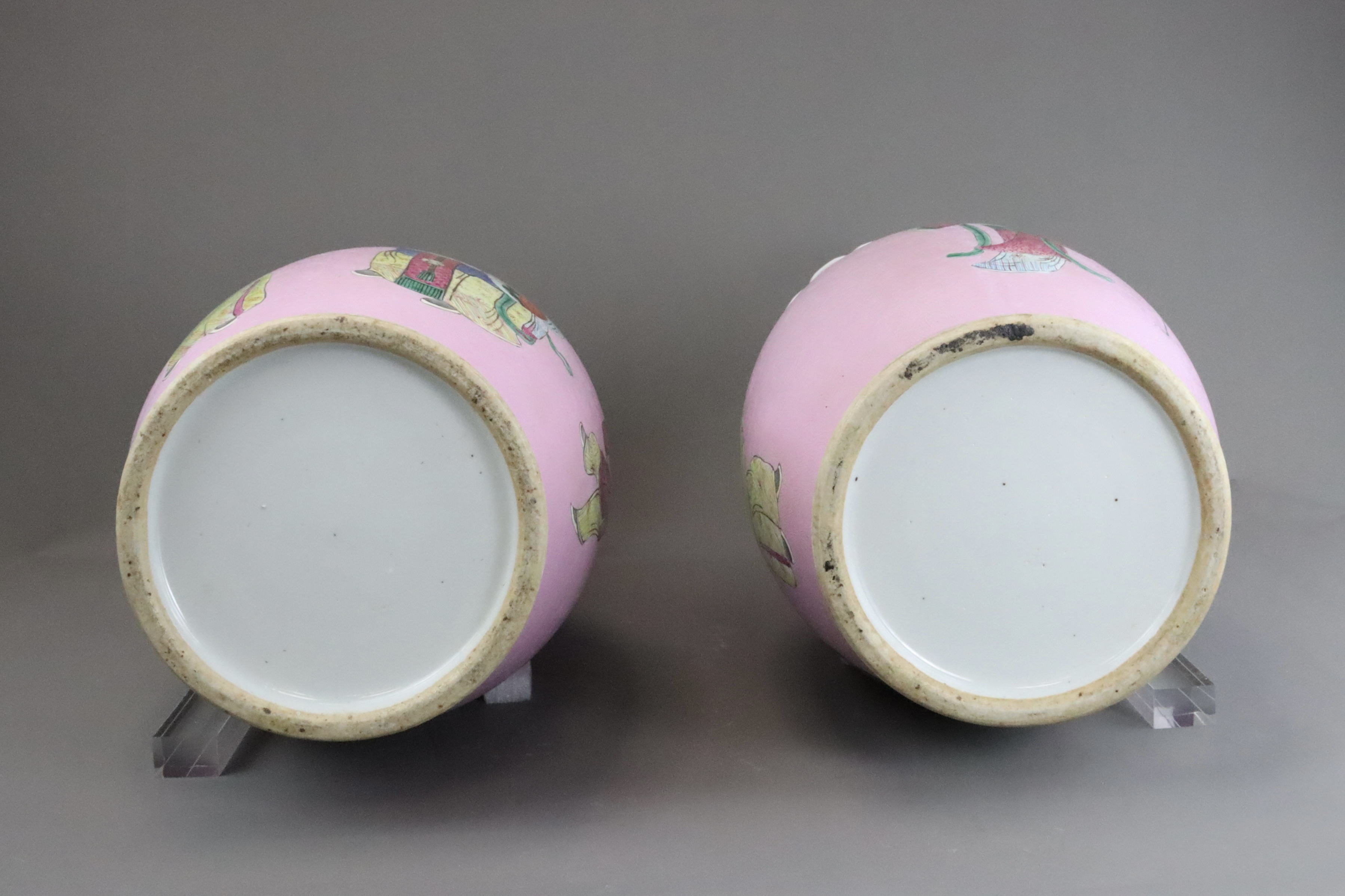A Good Pair of Pink ground Vases with Immortals, 19th century, - Image 10 of 14
