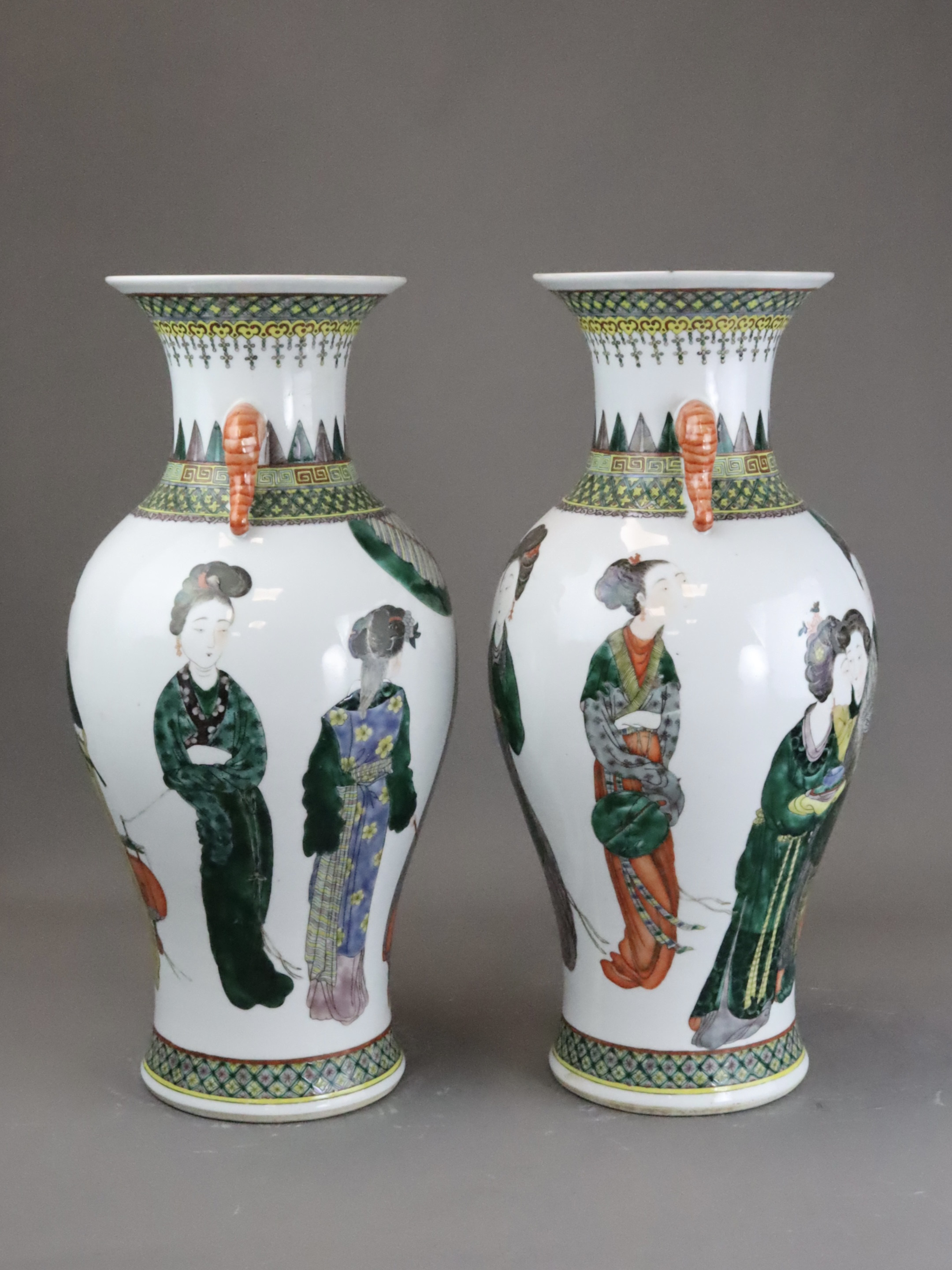 A  Pair of Erotic 'famille verte' Vases, 19th century - Image 5 of 11