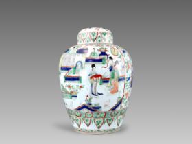 A Good 'famille verte' Jar and Cover with Ladies, Kangxi,