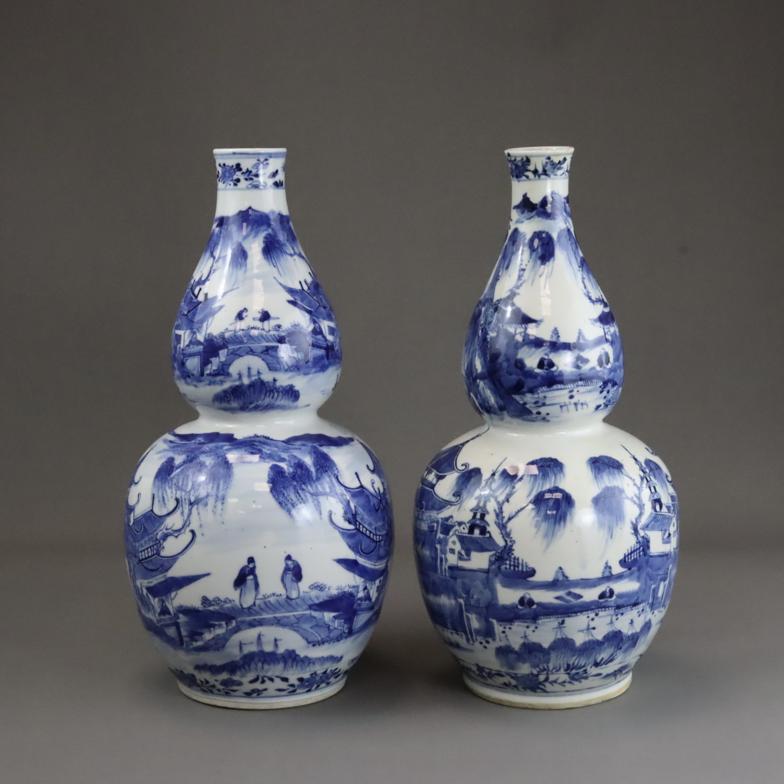 A Pair of Blue and White Double Gourd Vases, 19th century, - Image 6 of 12