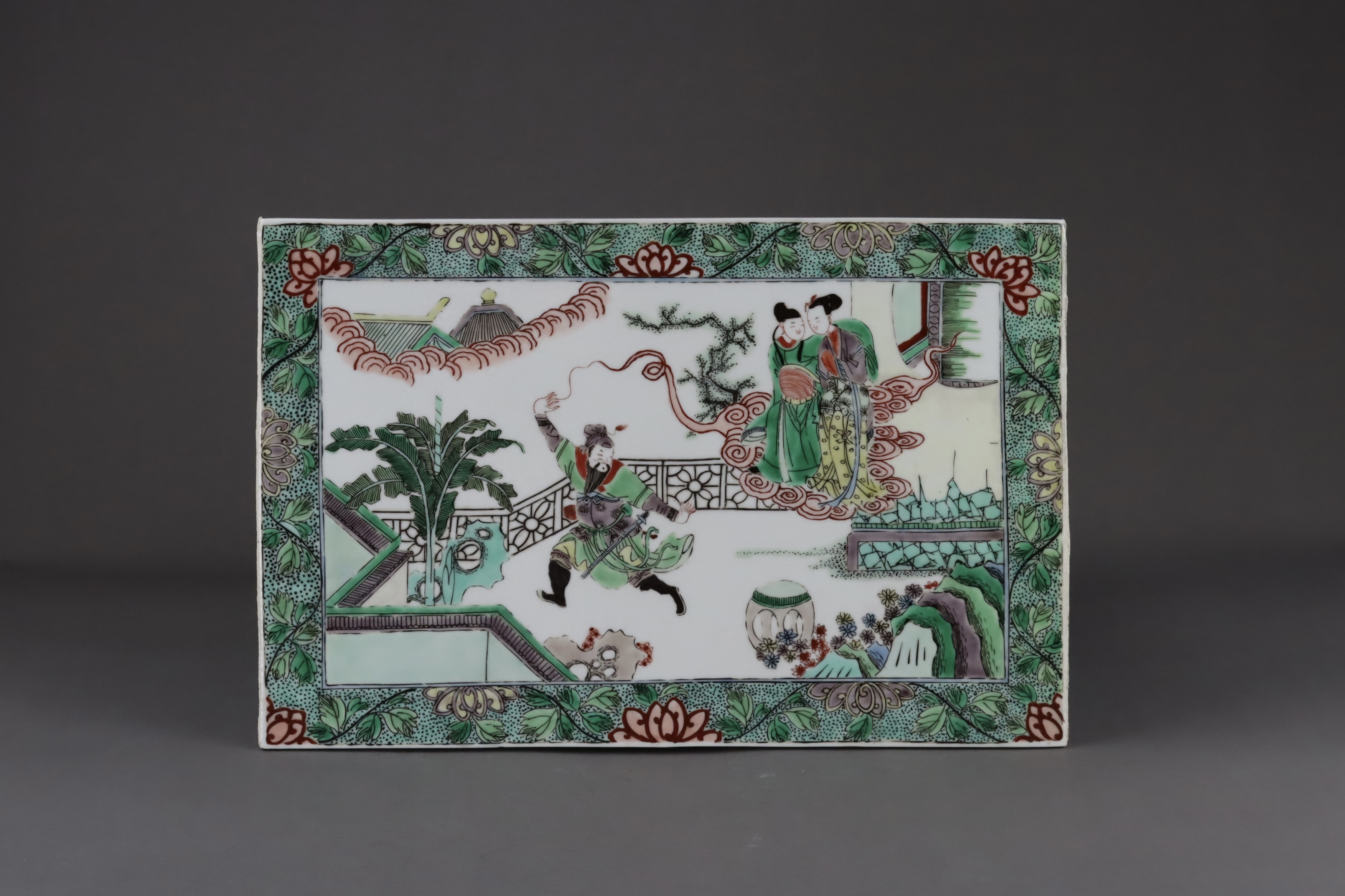 A Rectangular 'famille verte' Plaque with Figures, late Qing dynasty, - Image 2 of 4