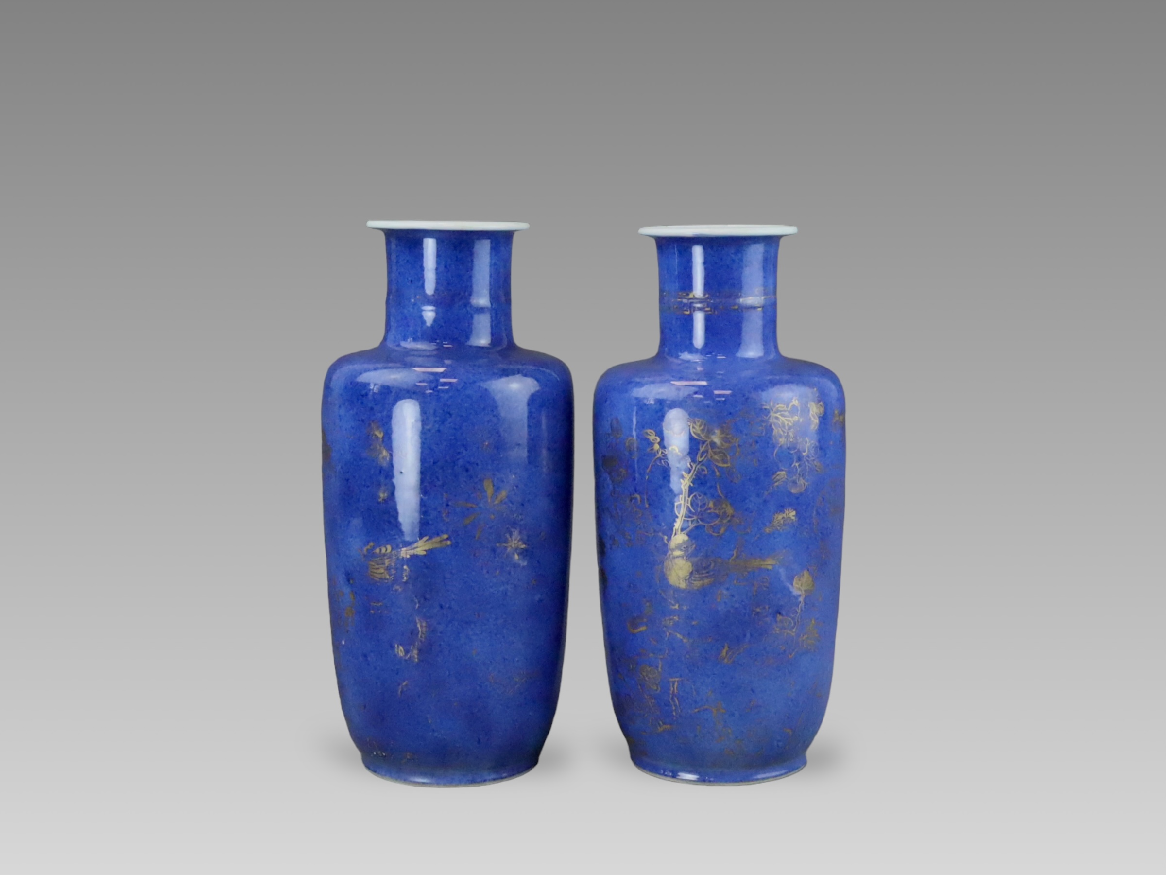 An Attractive Pair of 'bleu souffle' Rouleau Vases, Kangxi,
