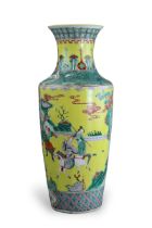 A 'famille verte' Yellow ground Vase with Warriors, 19th century,