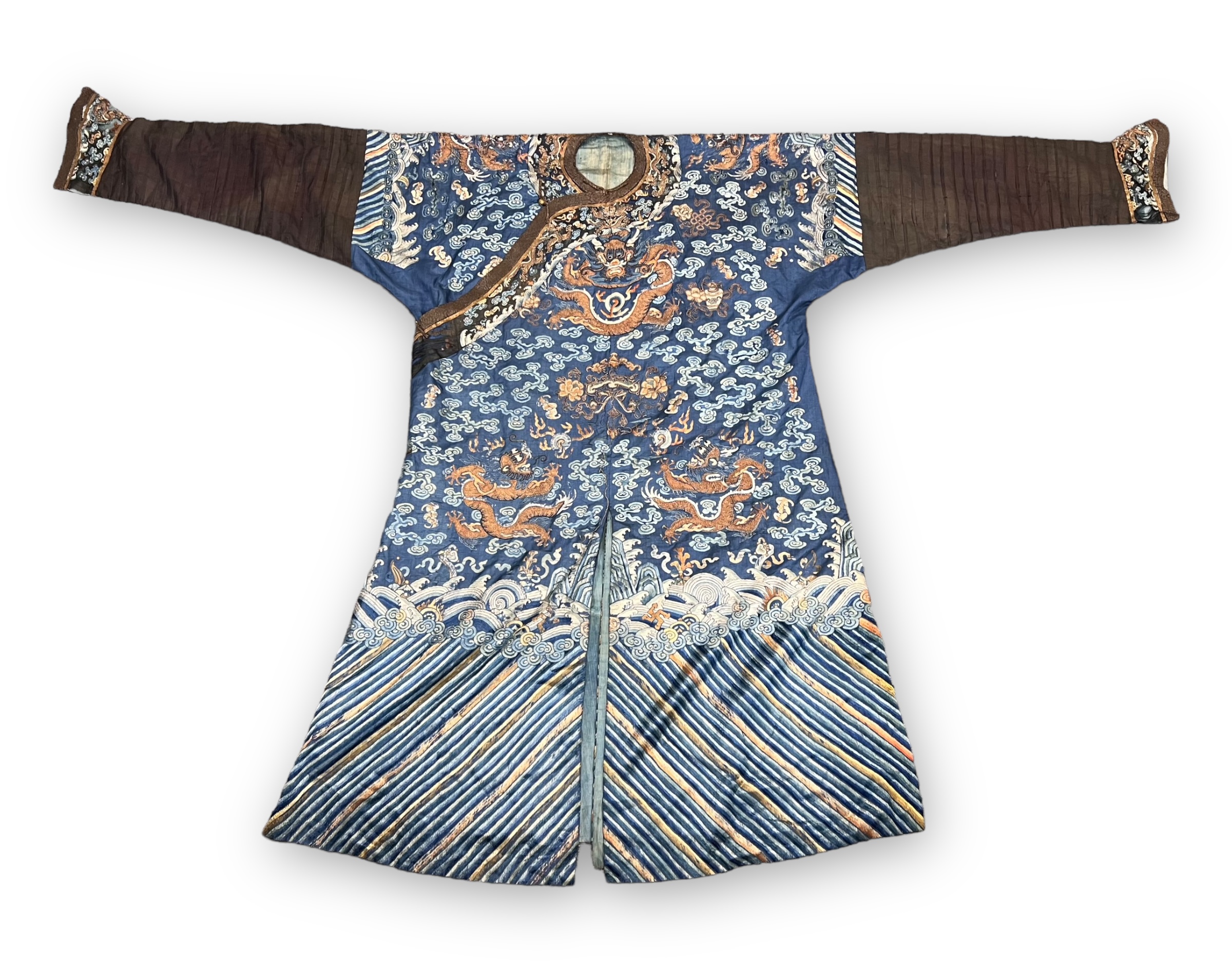 A Blue ground Embroidered Nine Dragon Robe, Jifu, c. 1900, - Image 3 of 3