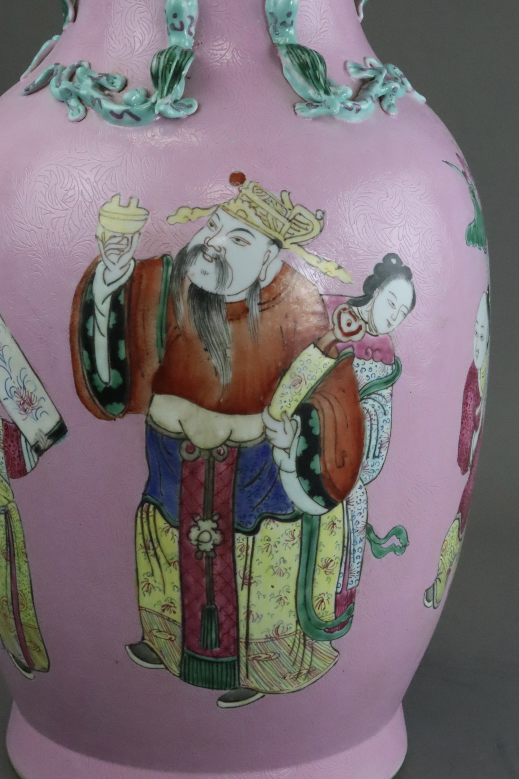 A Good Pair of Pink ground Vases with Immortals, 19th century, - Image 13 of 14