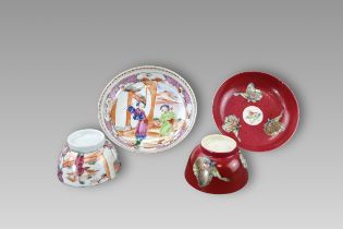 Two Sets of 'famille rose' Cups and Saucers, 18th century and later