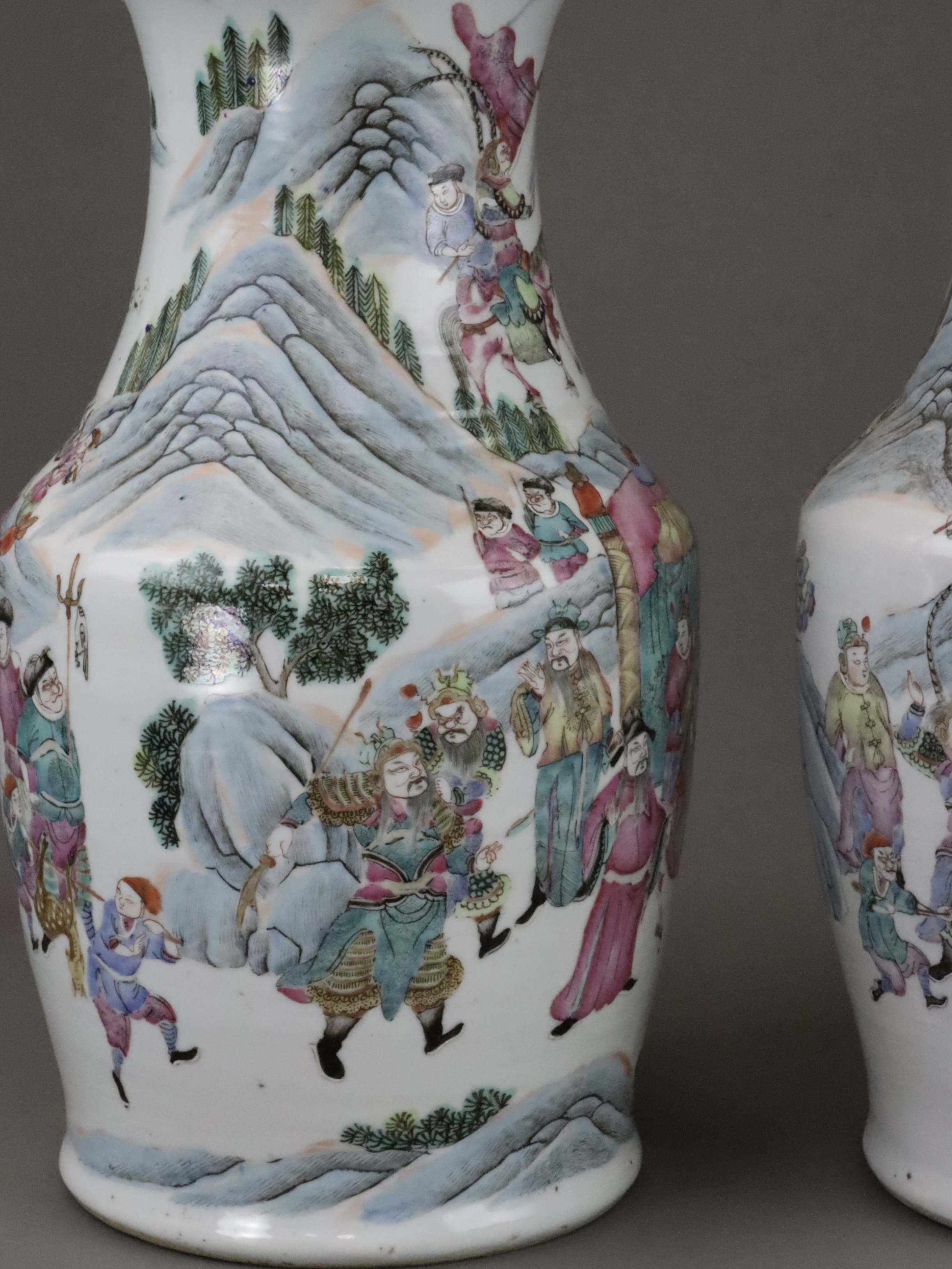 A Pair of 'famille rose' Warrior Vases, 19th century, - Image 14 of 18
