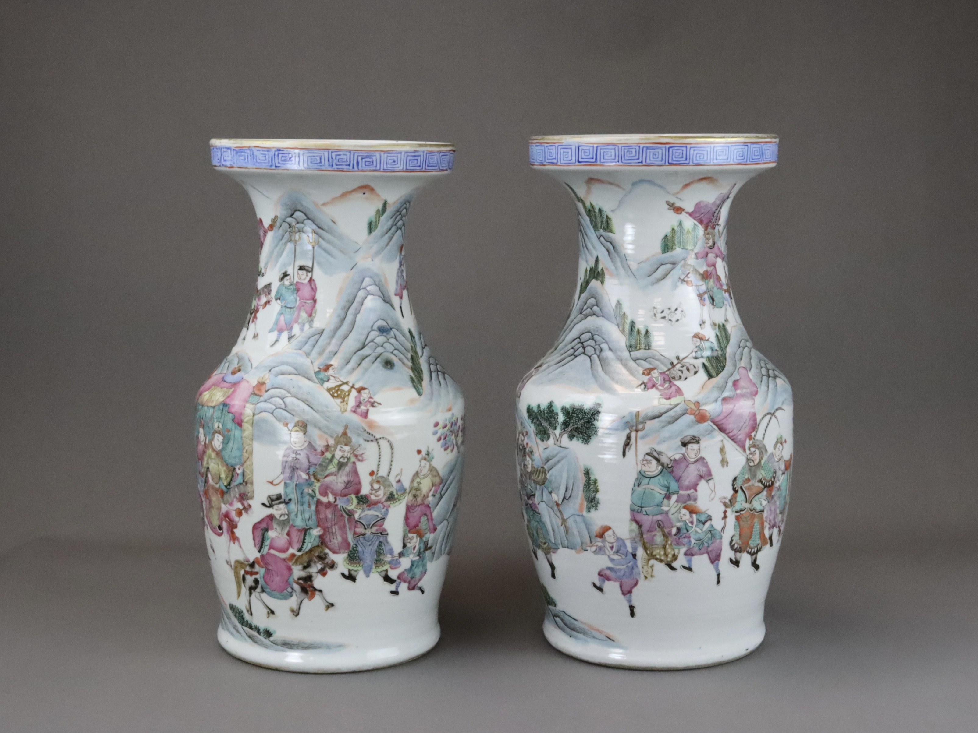 A Pair of 'famille rose' Warrior Vases, 19th century, - Image 5 of 18