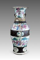 A 'famille rose' Crackled glaze Warriors Vase, 19th century