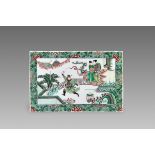 A Rectangular 'famille verte' Plaque with Figures, late Qing dynasty,