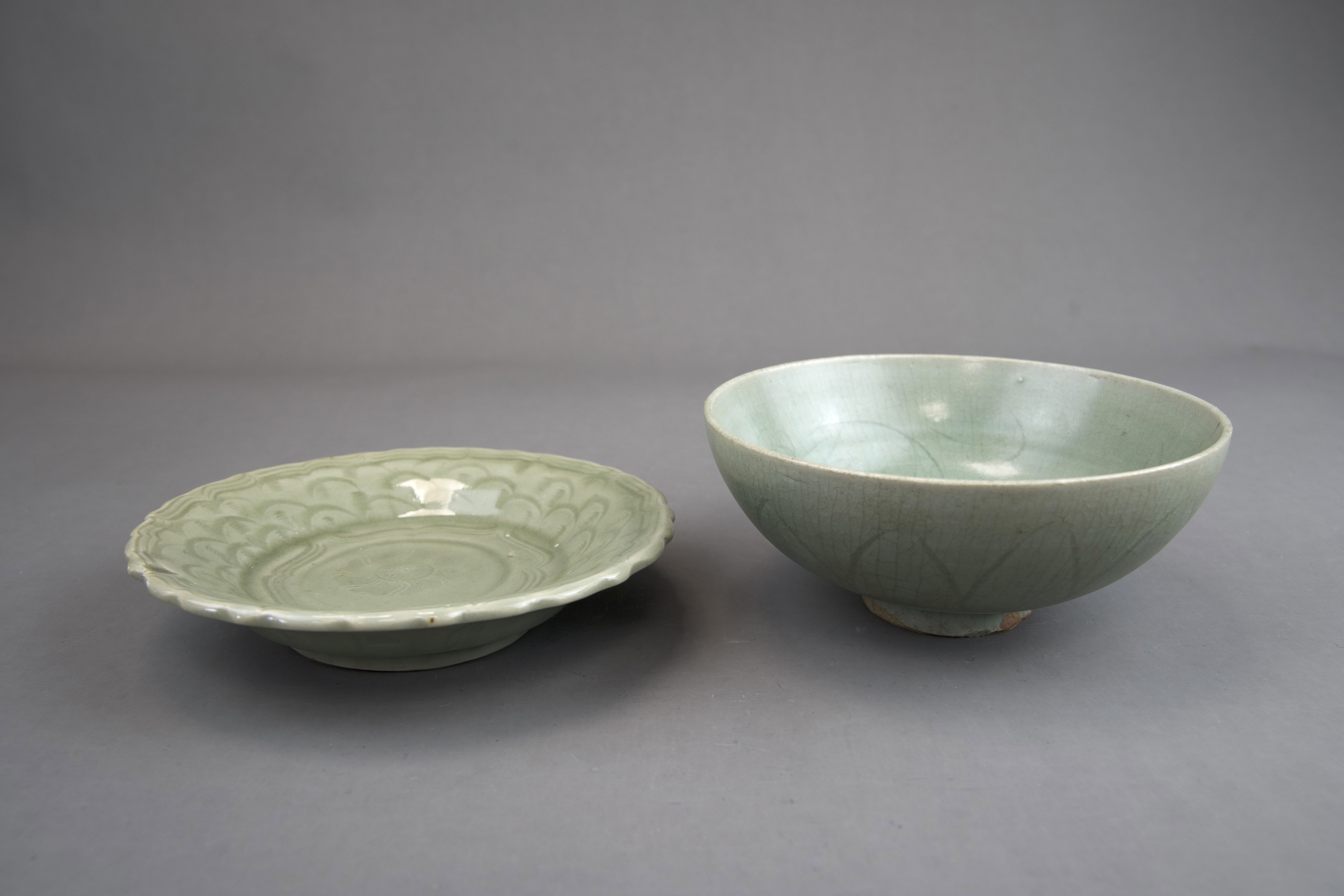 A Carved Celadon Dish and Bowl, Song dynasty and later - Image 7 of 7