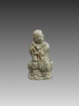A Rare Miniature Yaozhou Celadon-glazed Figure of a Monk, Song dynasty