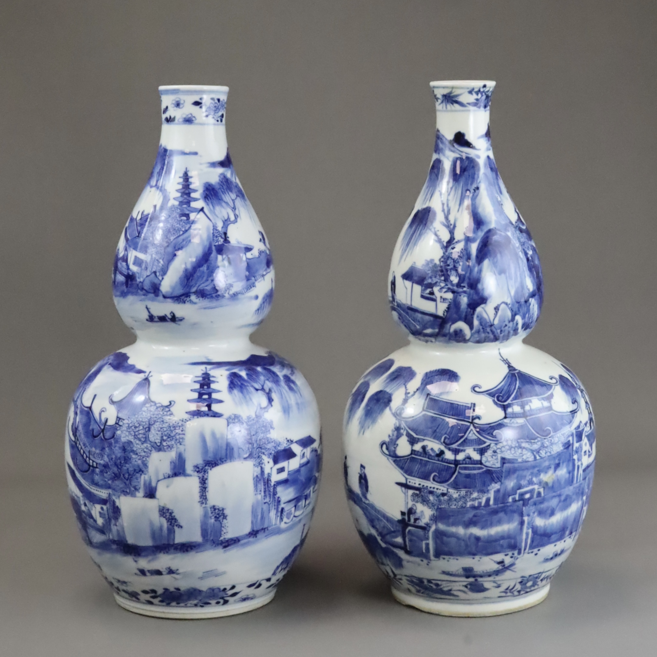 A Pair of Blue and White Double Gourd Vases, 19th century, - Image 4 of 12
