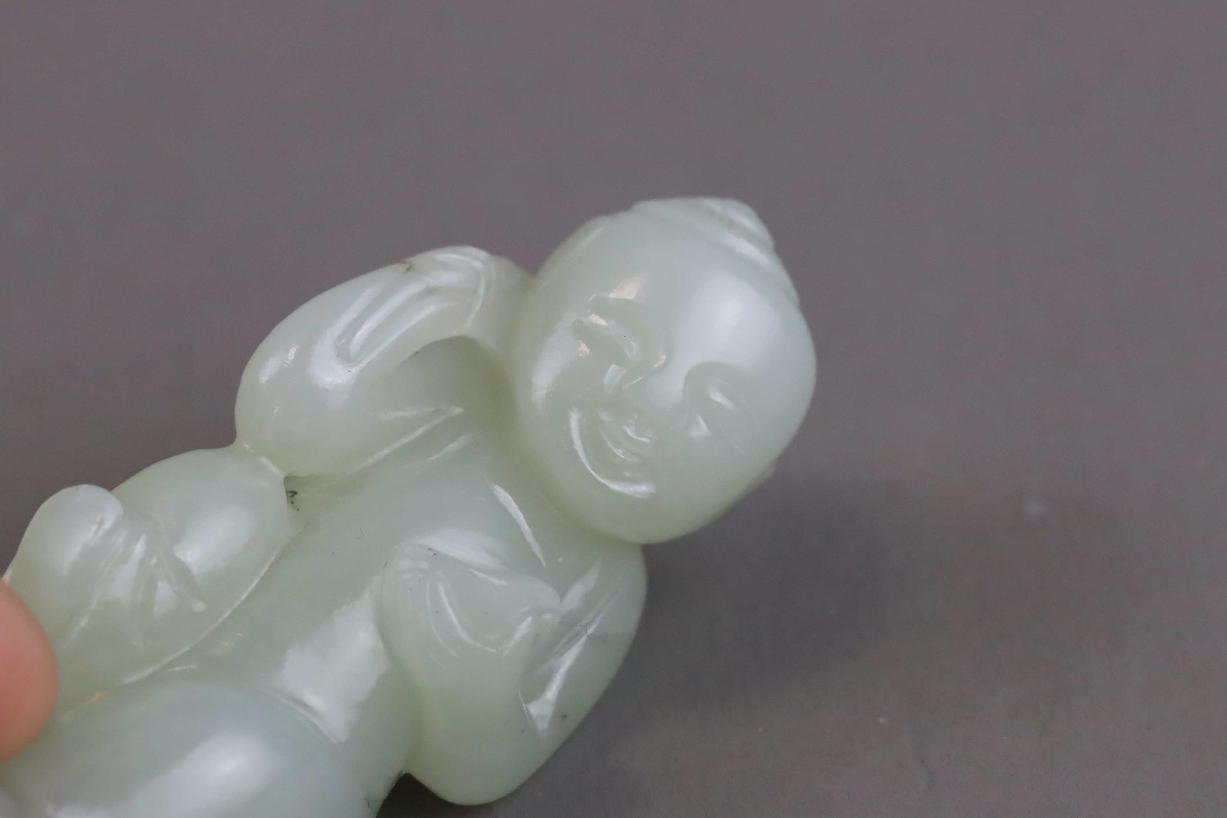 A Pale Celadon Jade Boy, and a Brown Jade Three Boy Group, Qianlong and earlier, - Image 11 of 13