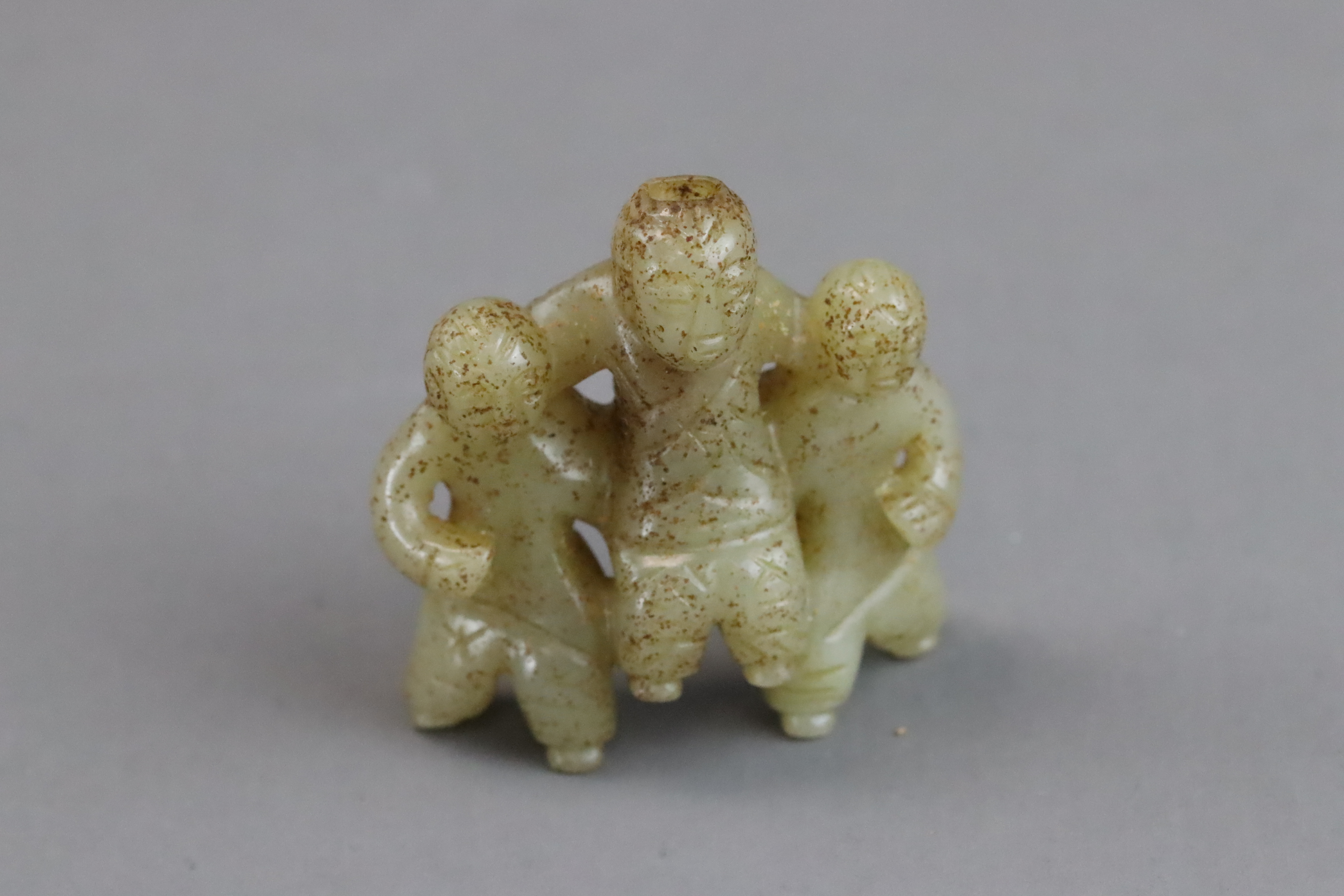 A Pale Celadon Jade Boy, and a Brown Jade Three Boy Group, Qianlong and earlier, - Image 8 of 13