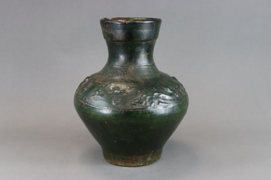 A Green glazed Pottery Vase, hu, Han dynasty - Image 5 of 7