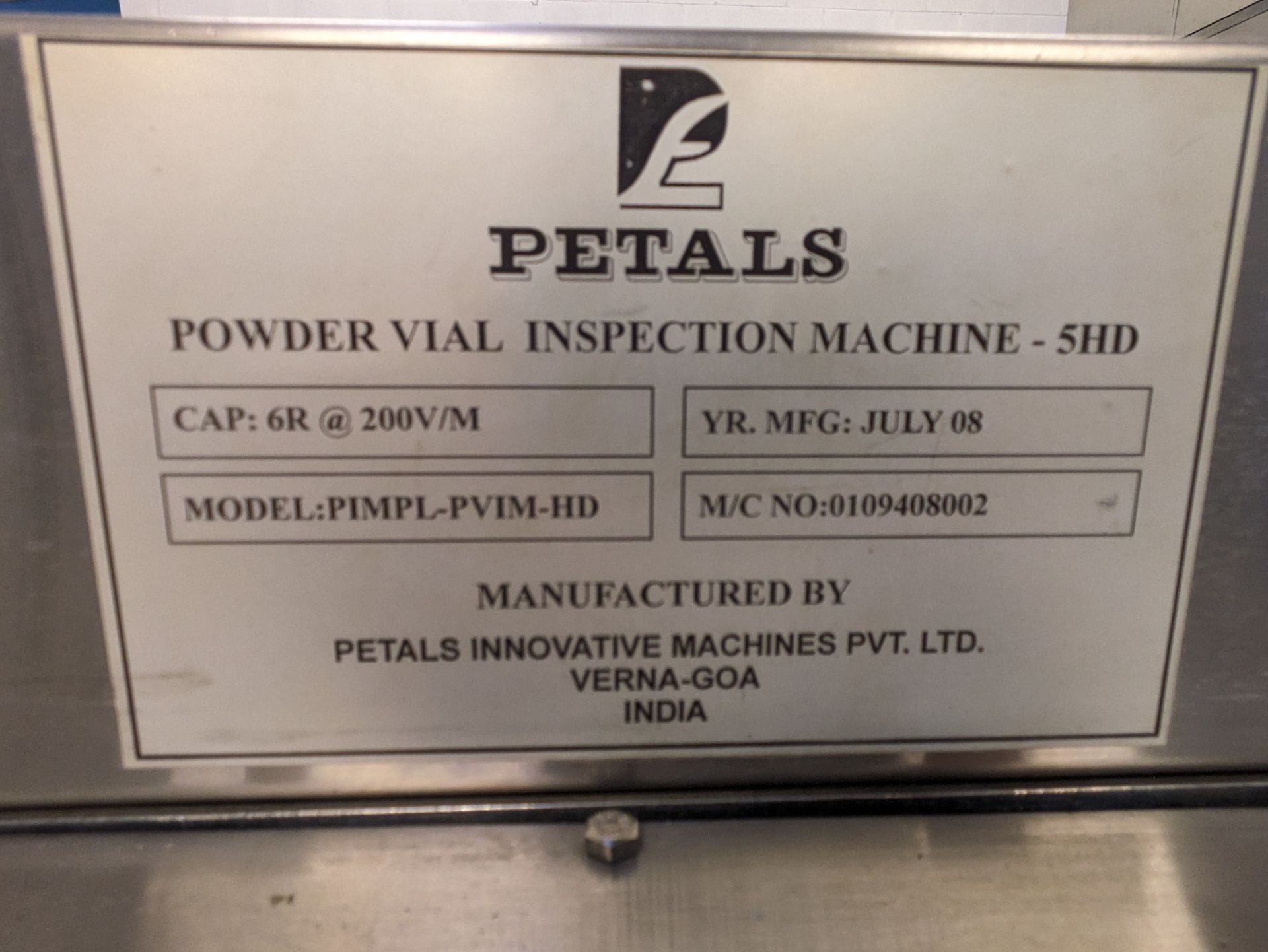 Petals Twin Lane Powder Vial Inspection Machine - Image 9 of 9