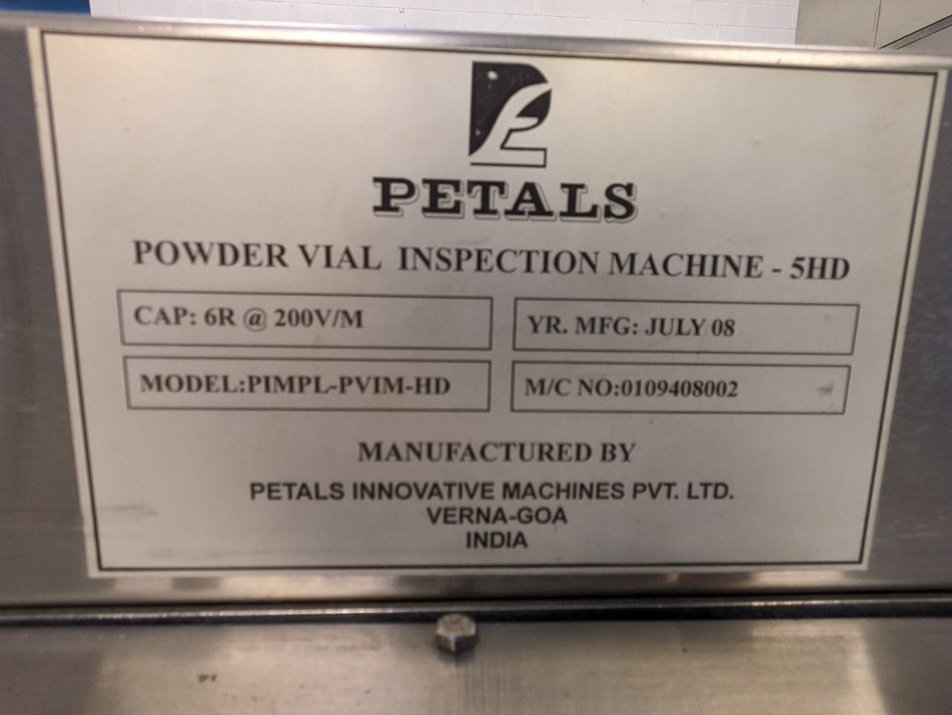 Petals Twin Lane Powder Vial Inspection Machine - Image 8 of 9