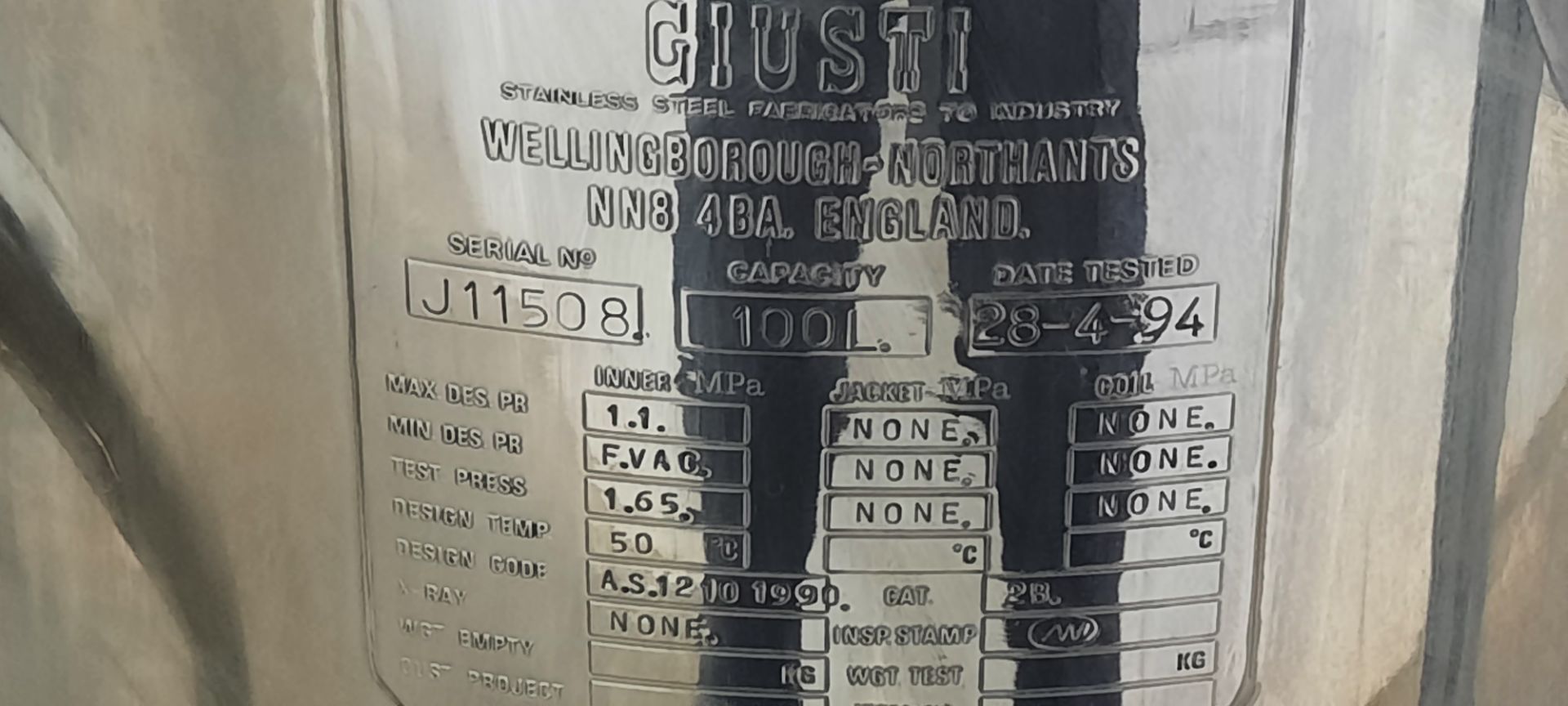 Giusti 100L Stainless Steel Vessel - Image 4 of 4
