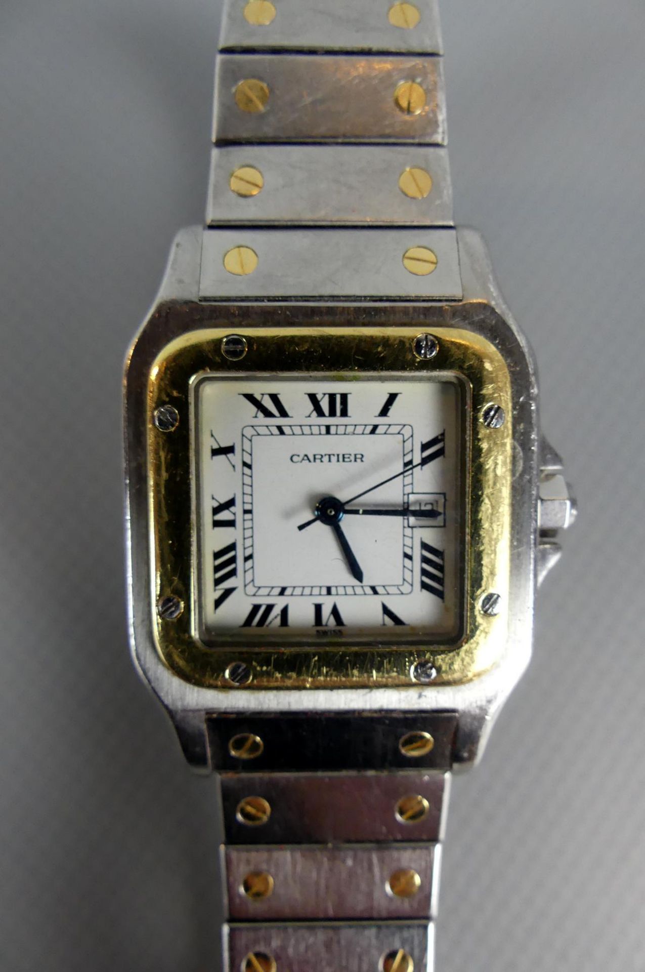 Cartier SANTOS, Herrenarmbanduhr, Schweiz, Automatik, Goldlinette, - Bild 2 aus 4
