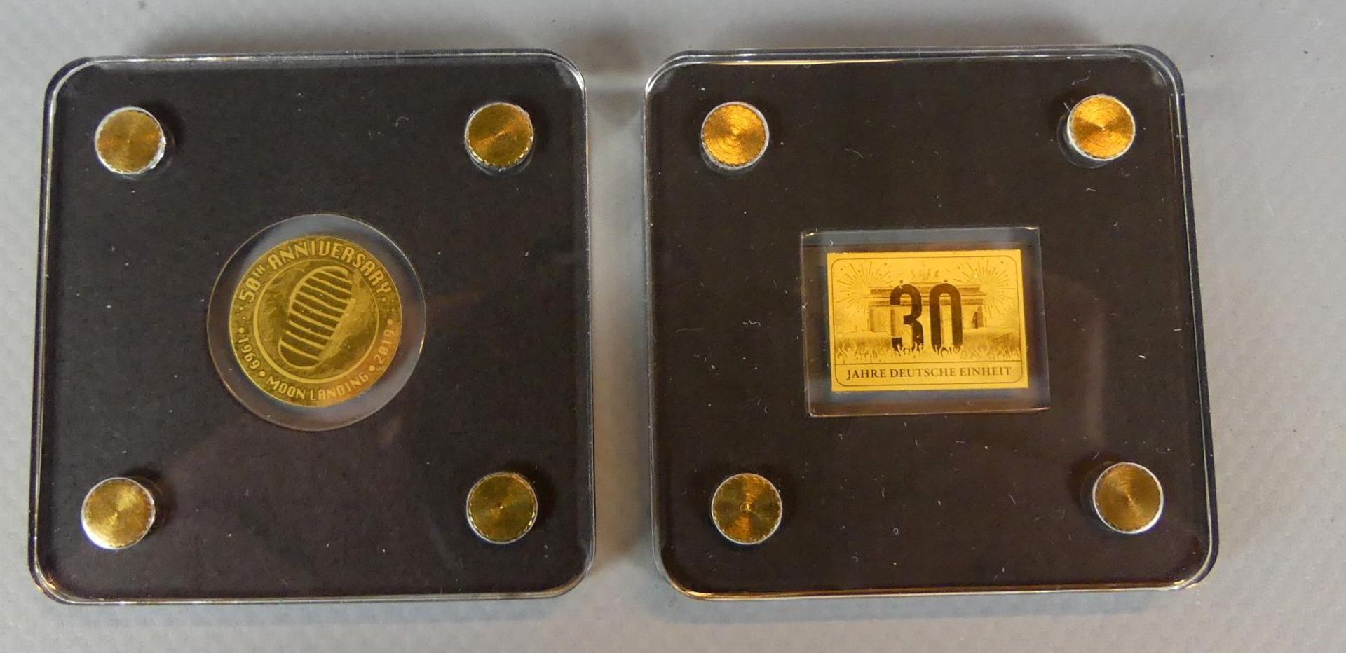 Gedenkgoldmünze und Gedenkgoldbarren, 999er Gold, ca. 0,12 g;
