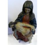 Maria mit Jesus, Holz geschnitzt, farbig gefasst, starke Farbabplatzungen,