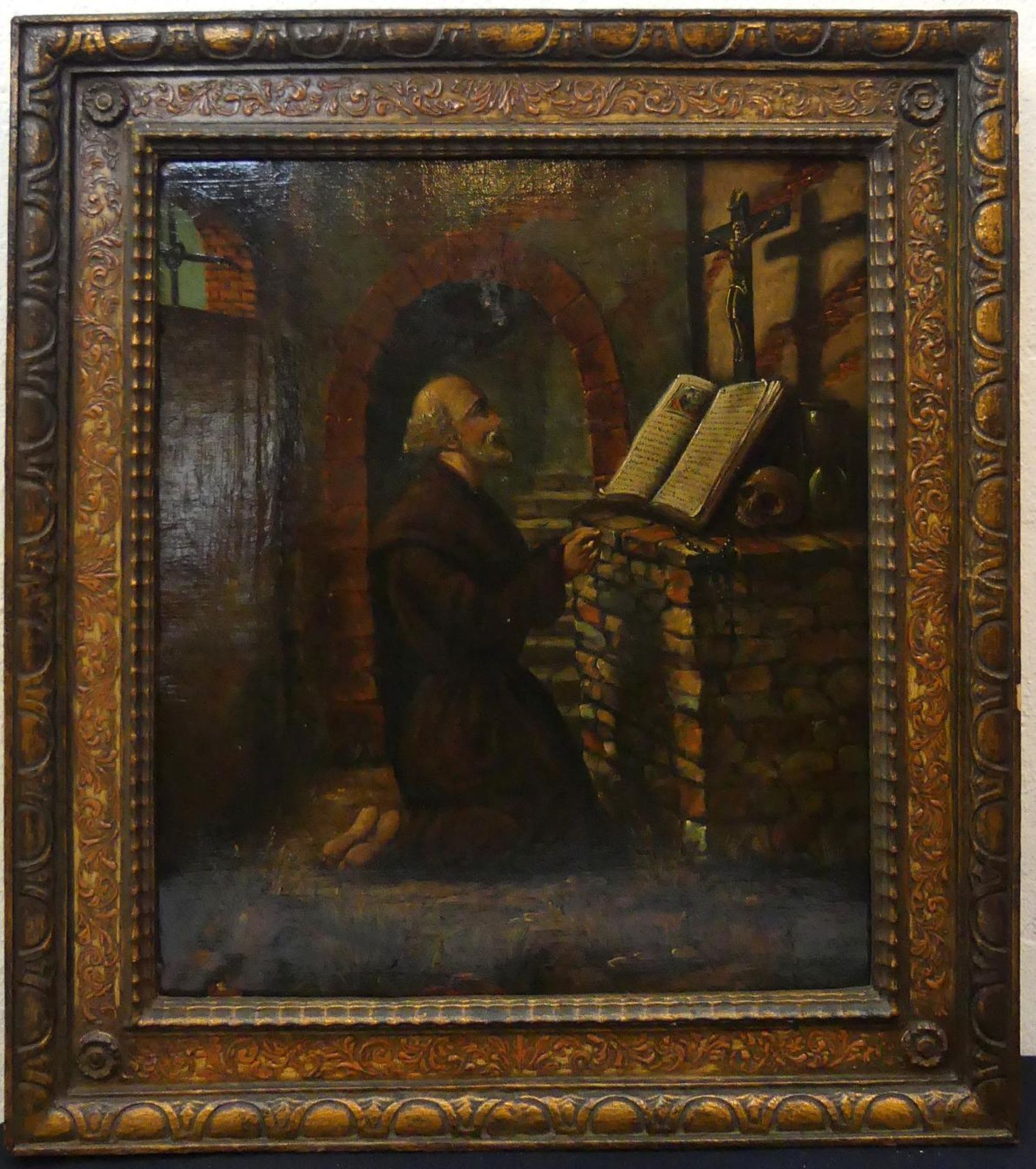 "Heiliger Franciskus beim Gebet", Öl/L., Rückseitig bezeichnet: nach Rembrand