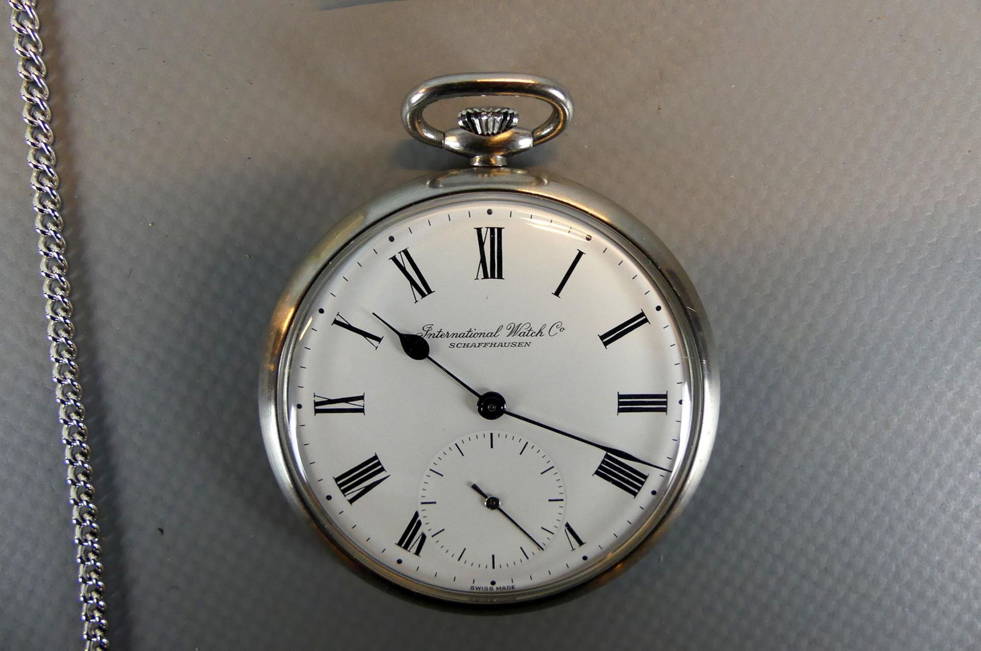 Taschenuhr IWC, römisches Ziffernblatt, Stahlgehäuse, Dm. ca. 4,7 cm, - Image 3 of 4