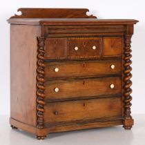 A VICTORIAN SCOTTISH STYLE WALNUT MINIATURE CHEST OF DRAWERS.