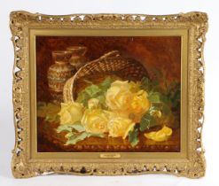 ELOISE HARRIET STANNARD (BRITISH,1829-1915) STILL LIFE STUDY OF YELLOW ROSES.