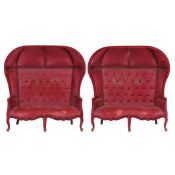 A PAIR OF 20TH CENTURY UPHOLSTERED DOUBLE PORTERS CHAIRS