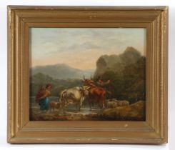 AFTER NICHOLAS BERCHEM (19TH CENTURY) DROVERS WITH CATTLE, SHEEP AND GOAT.